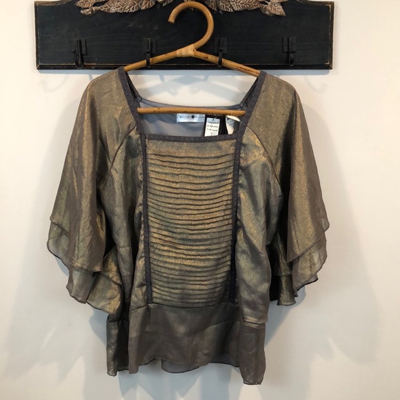 Rancho Estancia Tops - New Rancho Estancia Metallic Flutter Sleeves Renaissance Festival Top Size L
